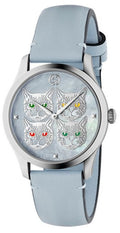  Shop Authentic Gucci G Timeless Quartz Mother of Pearl Dial Blue Leather Strap Watch For Women - YA1264124 - Luxxuri