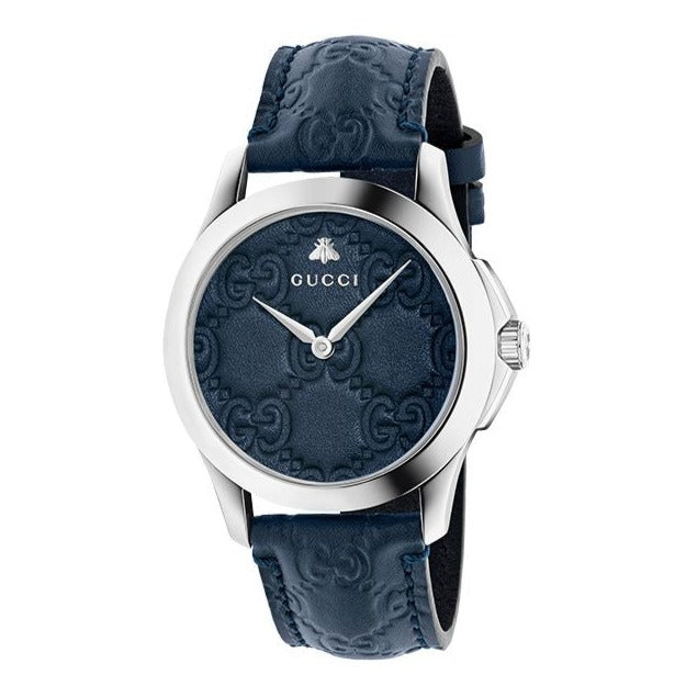  Shop Authentic Gucci G Timeless Quartz Blue Dial Blue Leather Strap Watch For Men - YA1264032 - Luxxuri
