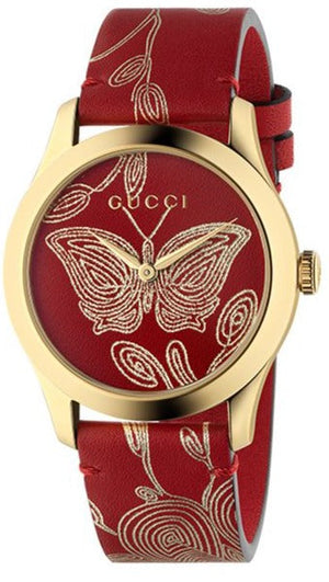  Shop Authentic Gucci G Timeless Quartz Red Dial Red Leather Strap Watch For Women - YA1264054 - Luxxuri