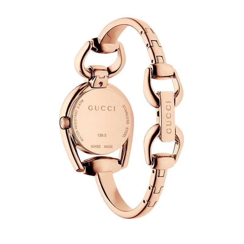  Shop Authentic Gucci Horsebit Collection Diamonds Mother of Pearl Dial Rose Gold Steel Strap Watch For Women - YA139508 - Luxxuri