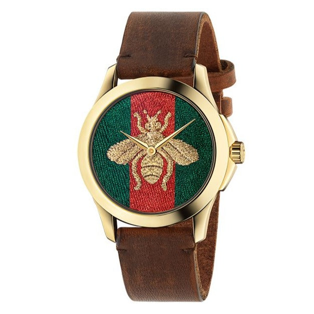  Shop Authentic Gucci G Timeless Quartz Two Tone Dial Brown Leather Strap Watch For Men - YA126451B - Luxxuri