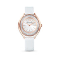  Shop Authentic Swarovski Crystalline Aura Silver Dial White Leather Strap Watch for Women - 5519453 - Luxxuri