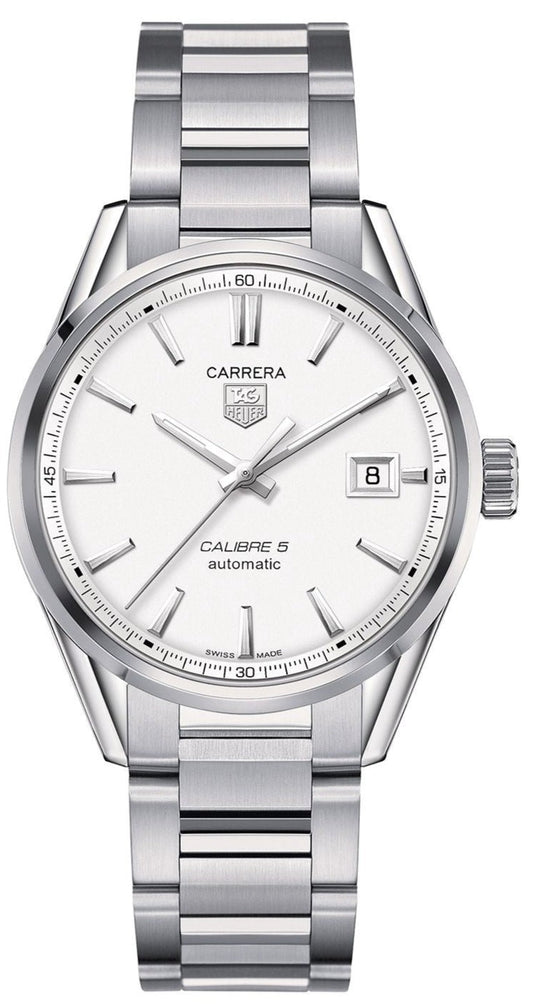  Shop Authentic Tag Heuer Carrera Automatic Caliber 5 White Dial Silver Steel Strap Watch for Men - WAR211B.BA0782 - Luxxuri