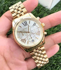  Shop Authentic Michael Kors Lexington Chronograph Gold Dial Gold Steel Strap Watch for Women - MK5556 - Luxxuri
