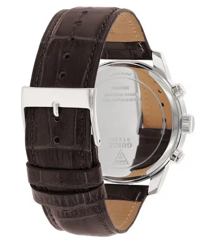  Shop Authentic Guess Pinnacle Chronograph Quartz Blue Dial Brown Leather Strap Watch For Men - W0673G1 - Luxxuri