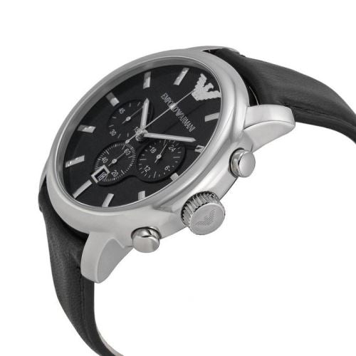  Shop Authentic Emporio Armani Classic Chronograph Black Dial Black Leather Strap Watch For Men - AR0431 - Luxxuri