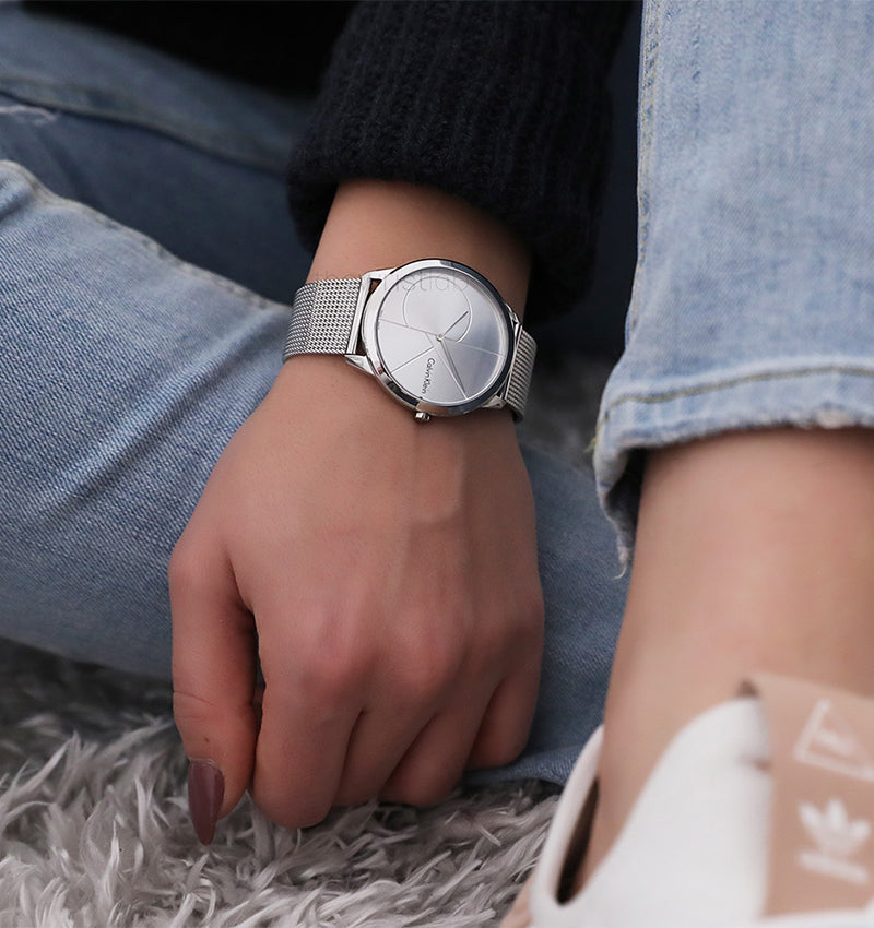  Shop Authentic Calvin Klein Minimal Silver Dial Silver Mesh Bracelet Watch for Men - K3M2112Z - Luxxuri
