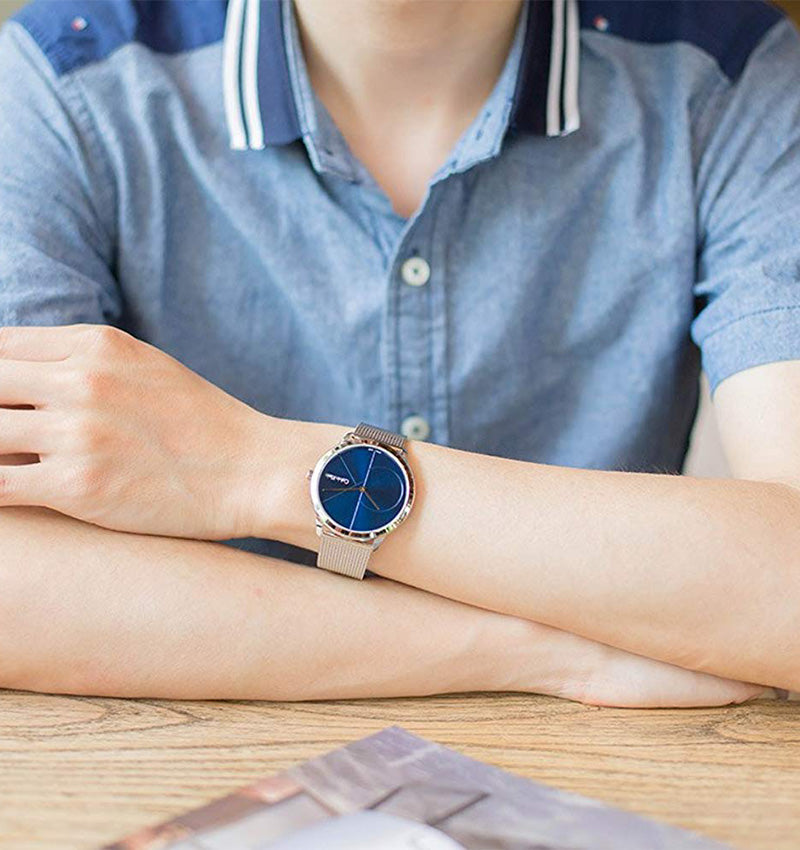  Shop Authentic Calvin Klein Minimal Blue Dial Silver Mesh Bracelet Watch for Women - K3M2212N - Luxxuri