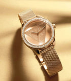  Shop Authentic Guess Tri Glitz Quartz Diamonds Rose Gold Dial Rose Gold Mesh Bracelet Watch For Women - W1142L4 - Luxxuri
