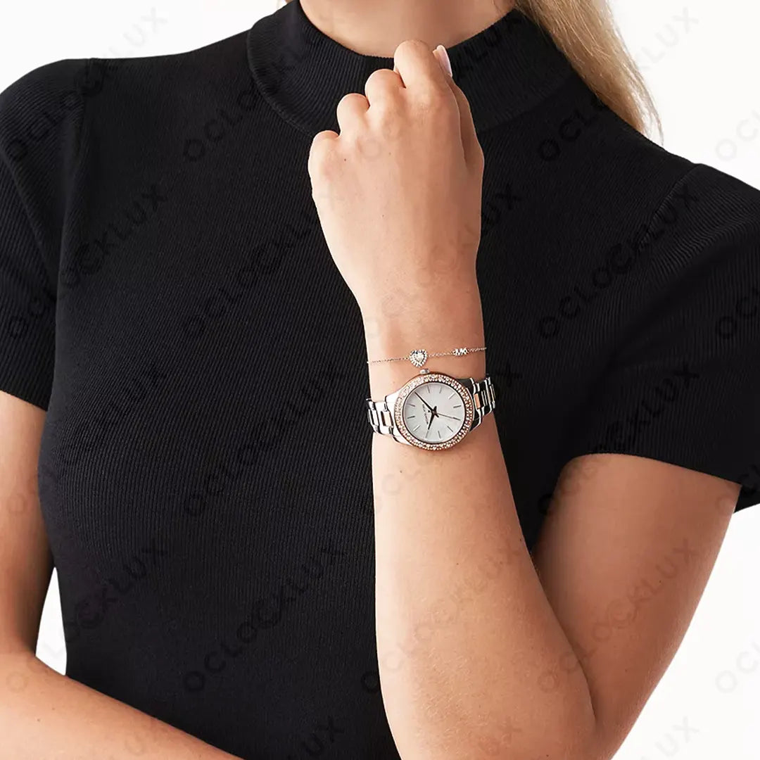  Shop Authentic Michael Kors Liliane Quartz Mother of Pearl White Dial Two Tone Steel Strap Watch For Women - MK1048 - Luxxuri