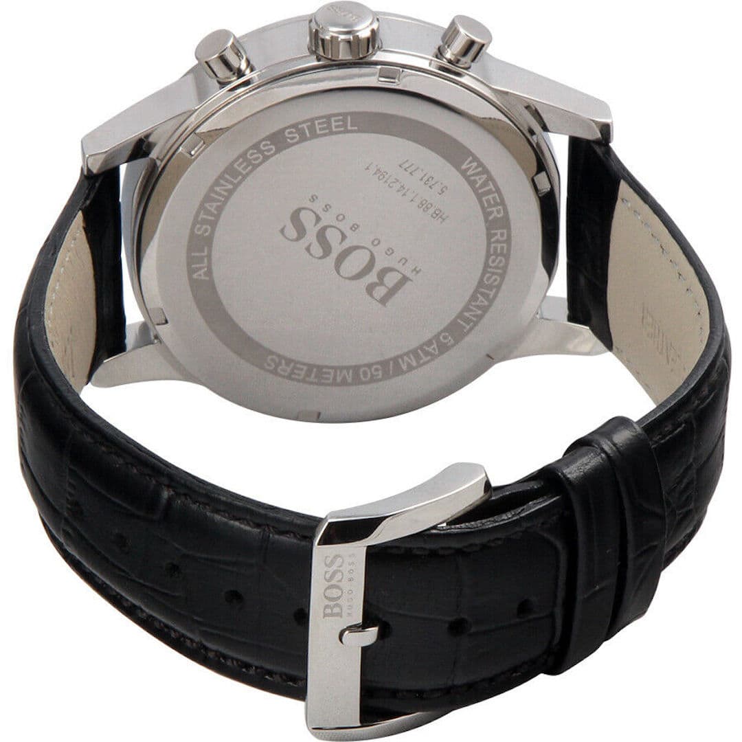  Shop Authentic Hugo Boss Aeroliner Chronograph Black Dial Black Leather Strap Watch For Men - 1512448 - Luxxuri