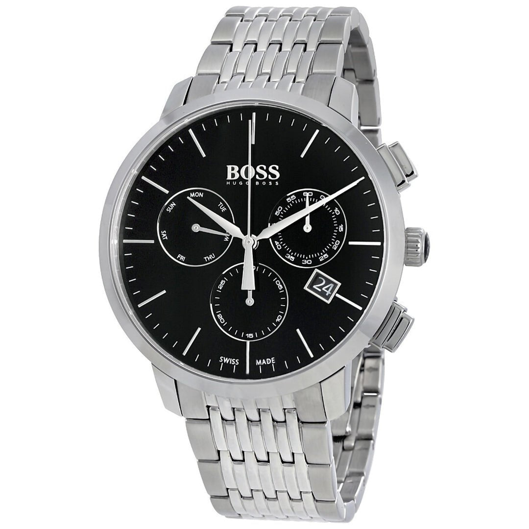  Shop Authentic Hugo Boss Associate Black Dial Silver Steel Strap Watch for Men - 1513267 - Luxxuri