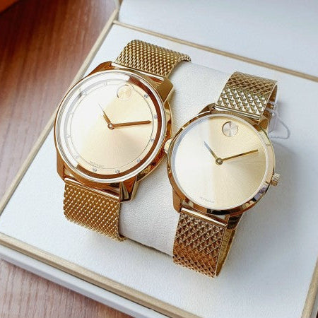  Shop Authentic Movado Bold Diamonds Gold Dial Gold Mesh Bracelet Watch For Men - 3600460 - Luxxuri