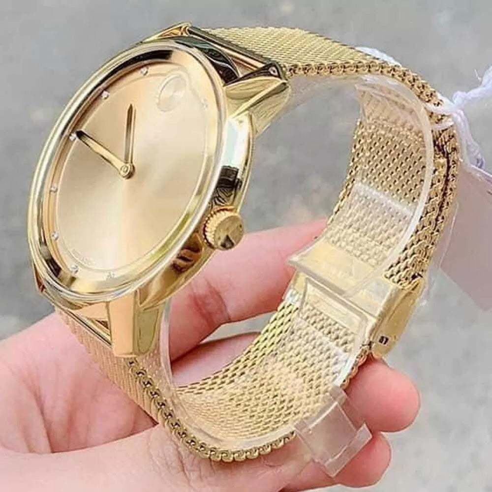  Shop Authentic Movado Bold Diamonds Gold Dial Gold Mesh Bracelet Watch For Men - 3600460 - Luxxuri