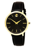  Shop Authentic Movado Ultra Slim Black Dial Black Leather Strap Watch For Women - 0607091 - Luxxuri