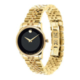  Shop Authentic Movado Museum Classic Quartz Black Dial Gold Steel Strap Watch For Women - 0607005 - Luxxuri