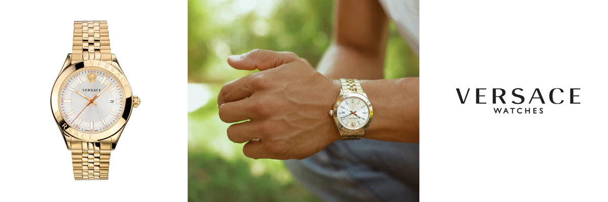 Versace Hellenyium Analog White Dial Gold Steel Strap Watch for Men - VEVK00720