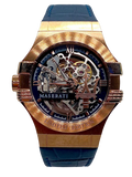  Shop Authentic Maserati Automatic Skeleton Dial Rose Gold Blue Leather Strap Watch For Men - R8821108022 - Luxxuri