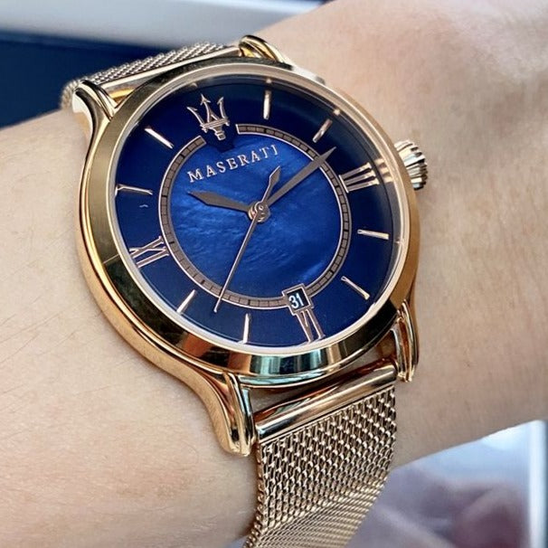  Shop Authentic Maserati Epoca Blue Dial Rose Gold Mesh Strap Watch For Women - R8853118503 - Luxxuri