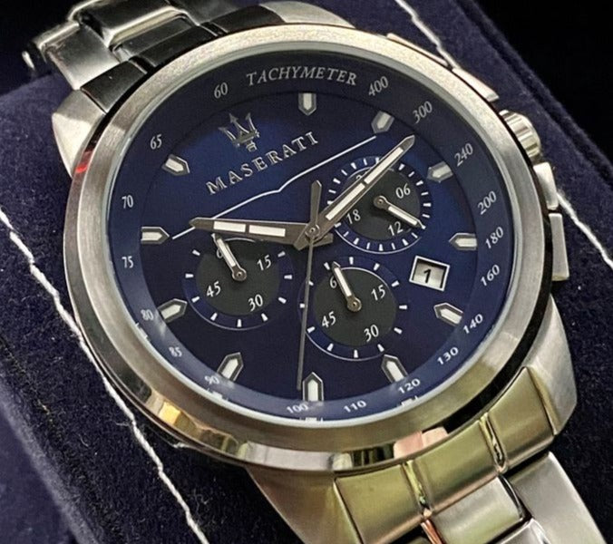  Shop Authentic Maserati Successo Chronograph Blue Dial Silver Steel Strap Watch For Men - R8873621002 - Luxxuri