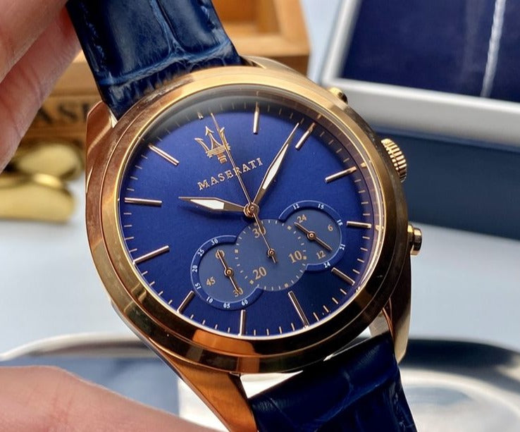  Shop Authentic Maserati Traguardo Chronograph Blue Dial Blue Leather Strap Watch for Men - R8871612015 - Luxxuri