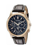  Shop Authentic Citizen Eco Drive Calendrier Black Dial Brown Leather StrapWatch For Men - BU2023-12E - Luxxuri