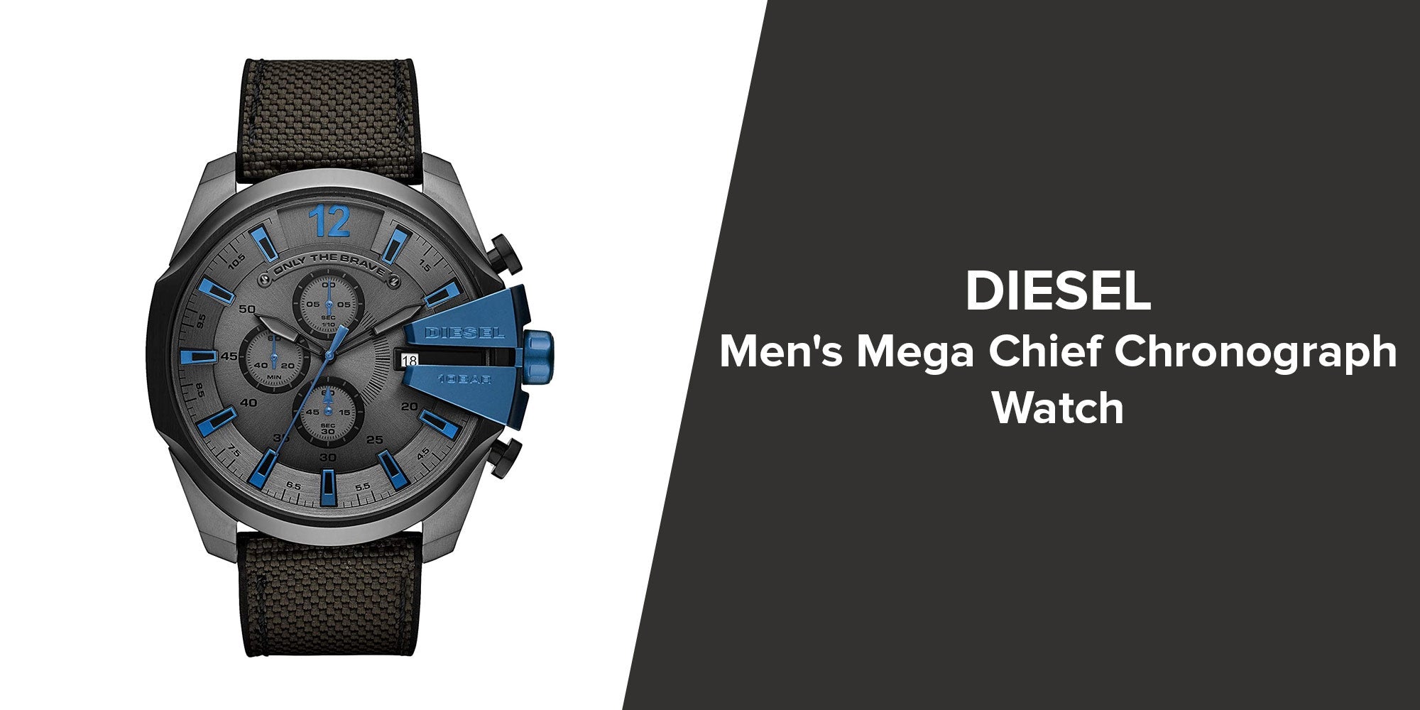 Diesel Mega Chief Chronograph Black Dial Black Leather Strap Watch For Men - DZ4500