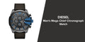  Shop Authentic Diesel Mega Chief Chronograph Black Dial Black Leather Strap Watch For Men - DZ4500 - Luxxuri