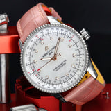  Shop Authentic Breitling Navitimer Automatic 35 Mother of Pearl Dial Pink Leather Strap Watch for Women - A17395211A1P3 - Luxxuri
