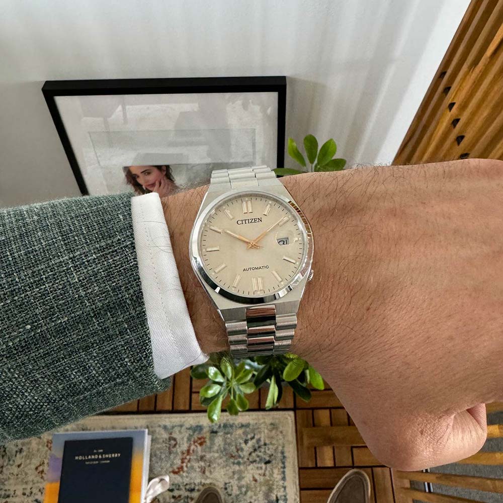  Shop Authentic Citizen Tsuyosa Automatic Oatmeal White Dial Silver Steel Strap Watch For Men - NJ0151-88W - Luxxuri