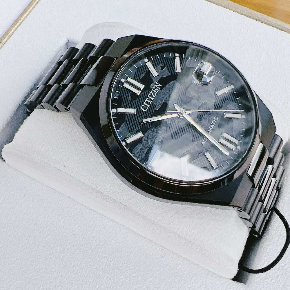 Citizen Tsuyosa Automatic Camouflage Black Dial Black Steel Strap Watch For Men - NJ0155-87E