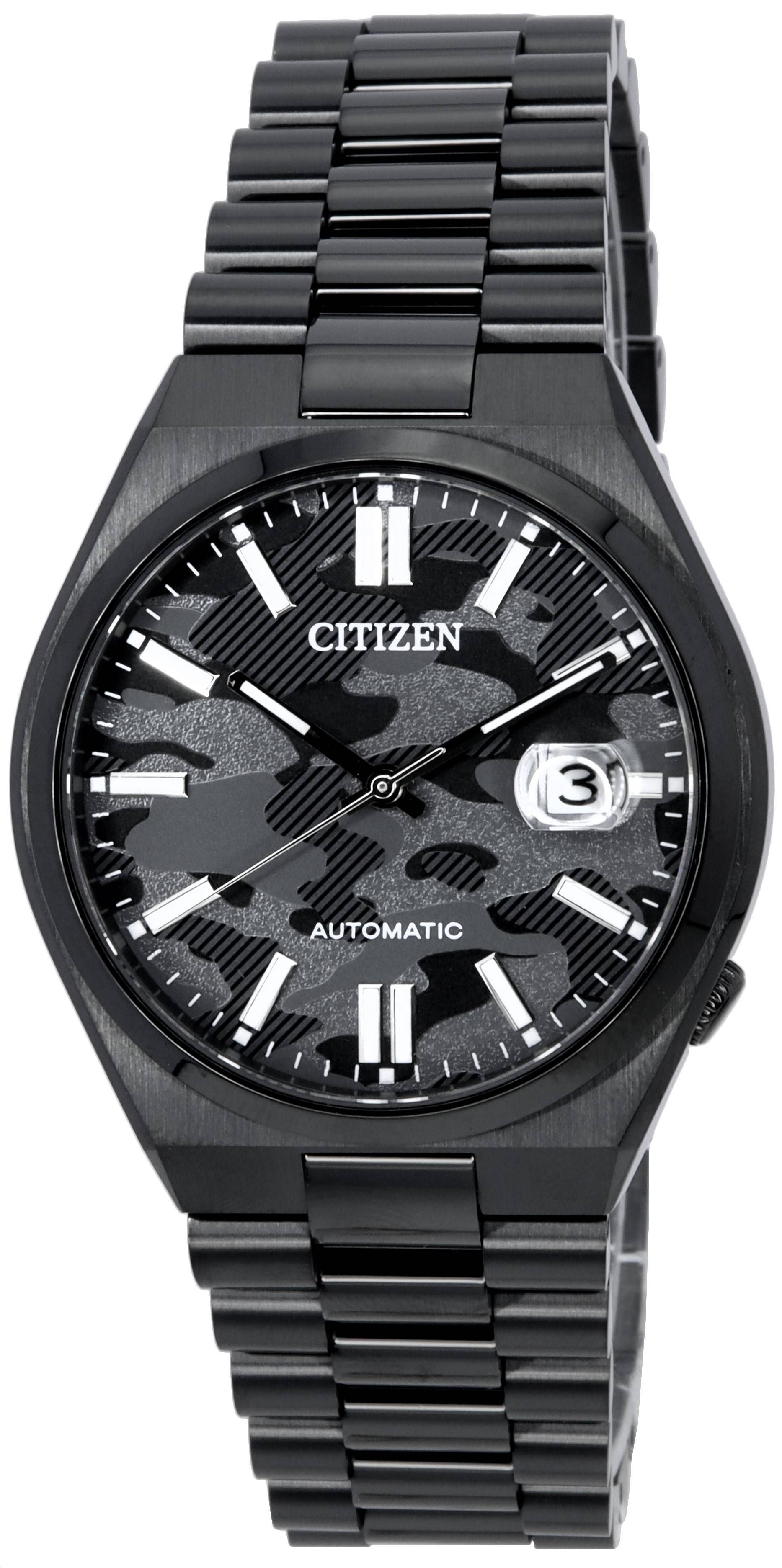 Citizen Tsuyosa Automatic Camouflage Black Dial Black Steel Strap Watch For Men - NJ0155-87E
