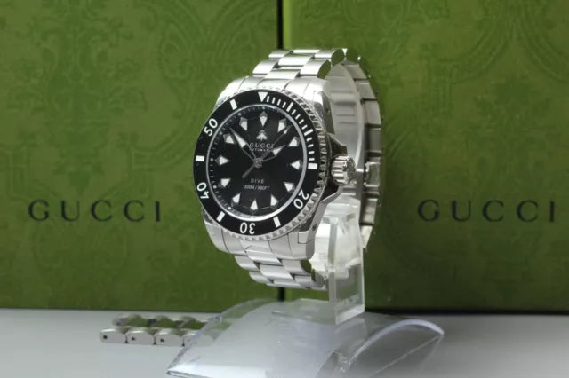  Shop Authentic Gucci Dive Automatic Black Dial Silver Steel Strap Watch for Men - YA136353 - Luxxuri