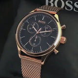  Shop Authentic Hugo Boss Companion Quartz Black Dial Rose Gold Mesh Bracelet Watch For Men - HB1513548 - Luxxuri