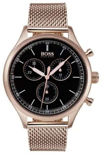  Shop Authentic Hugo Boss Companion Quartz Black Dial Rose Gold Mesh Bracelet Watch For Men - HB1513548 - Luxxuri