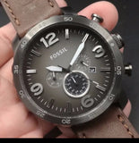  Shop Authentic Fossil Nate Chronograph Grey Dial Brown Leather Strap Watch for Men - JR1424 - Luxxuri