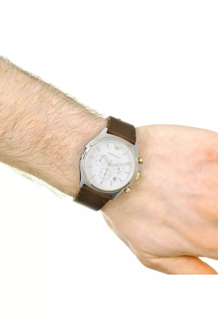  Shop Authentic Emporio Armani Chronograph White Dial Brown Leather Strap Watch For Men - AR11033 - Luxxuri