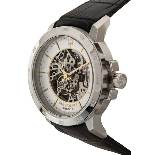  Shop Authentic Maserati Ingegno Automatic Black Skeleton Dial Black Leather Strap Watch For Men - R8821119002 - Luxxuri