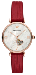  Shop Authentic Emporio Armani Gianni T-Bar Mother of Pearl White Dial Red Leather Strap Watch For Women - AR60048 - Luxxuri