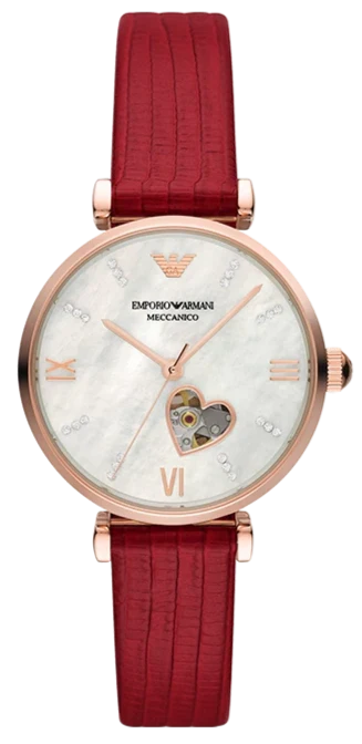  Shop Authentic Emporio Armani Gianni T-Bar Mother of Pearl White Dial Red Leather Strap Watch For Women - AR60048 - Luxxuri