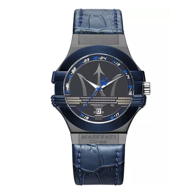  Shop Authentic Maserati Potenza Black Dial 42mm Blue Leather Strap Watch For Men - R8851108007 - Luxxuri