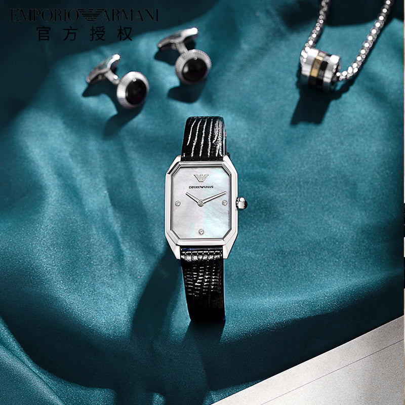  Shop Authentic Emporio Armani Gioia Analog Mother of Pearl Dial Black Leather Strap Watch For Women - AR11148 - Luxxuri