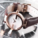  Shop Authentic Gucci G Interlocking Mother of Pearl Dial Brown Leather Strap Watch For Women - YA133516 - Luxxuri