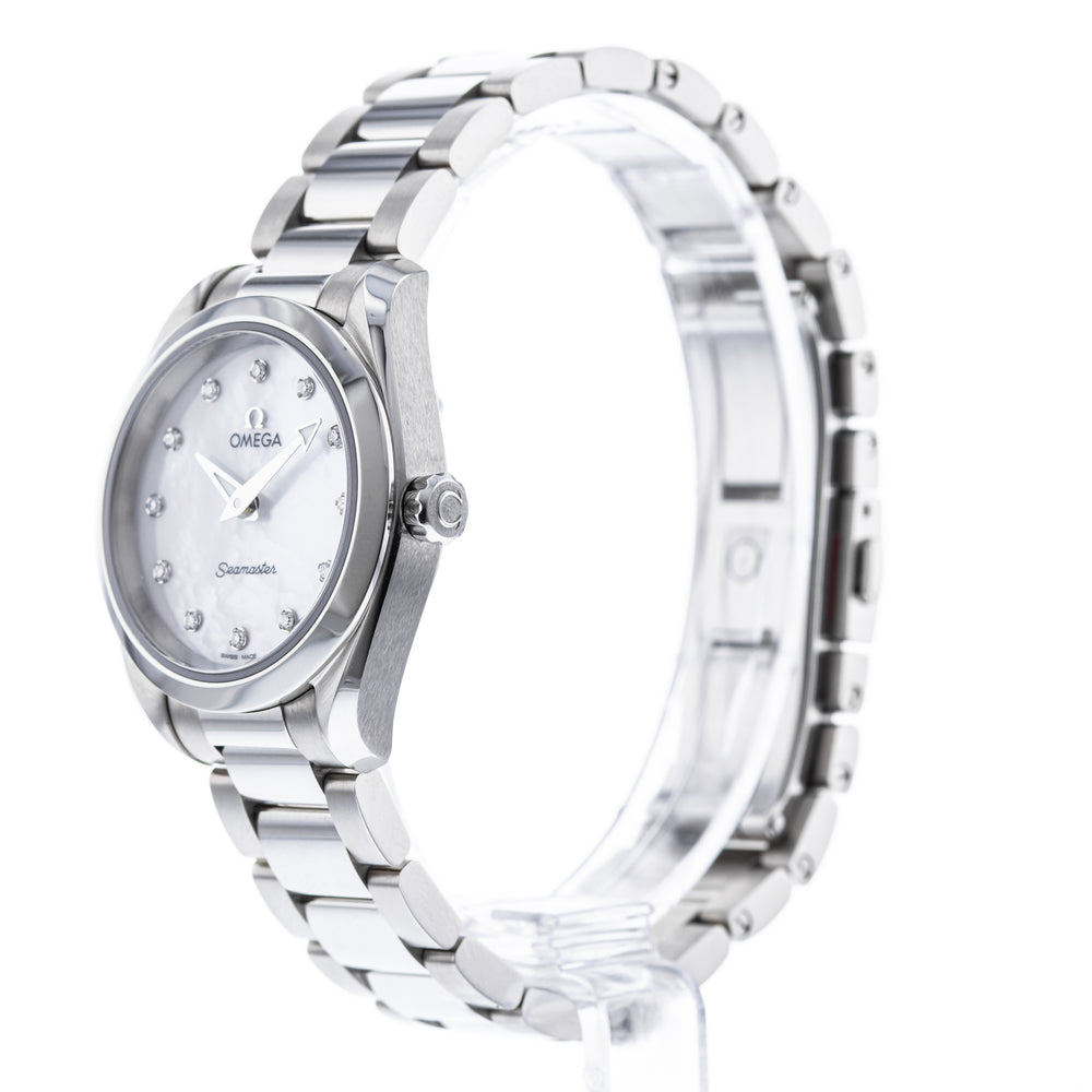  Shop Authentic Omega Seamaster Aqua Terra Quartz Diamonds Mother of Pearl Dial Silver Steel Strap Watch for Women - 220.10.28.60.55.001 - Luxxuri