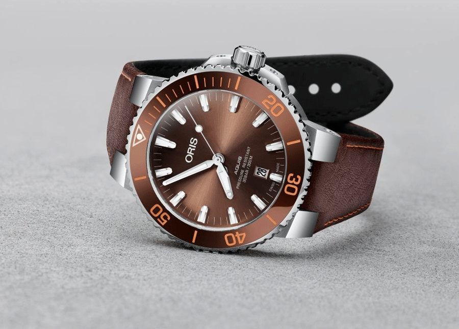  Shop Authentic Oris Aquis Date Brown Dial Brown Leather Strap Watch for Men - 0173377304152-0752412EB - Luxxuri