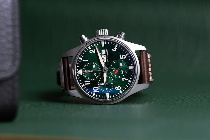 Shop Authentic IWC Pilot's Watch Chronograph Edition Racing Green 43mm Green Dial Brown Leather Strap Watch for Men - IW377726 - Luxxuri
