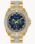  Shop Authentic Bulova Crystal Collection Blue Dial Gold Steel Strap Watch for Men - 98C128 - Luxxuri