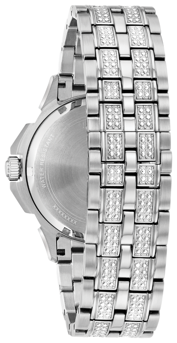 Bulova Crystal Collection Pave Silver Dial with Crystals Silver Steel Strap Watch for Men - 96C134