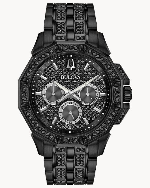  Shop Authentic Bulova Octova Chronograph Black Crystal Dial Black Steel Strap Watch for Men - 98C134 - Luxxuri