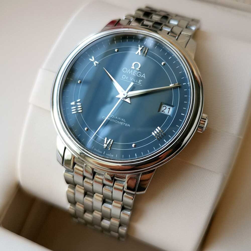  Shop Authentic Omega De Ville Prestige Co-Axial Blue Dial Silver Steel Strap Watch for Men - 424.10.40.20.03.002 - Luxxuri